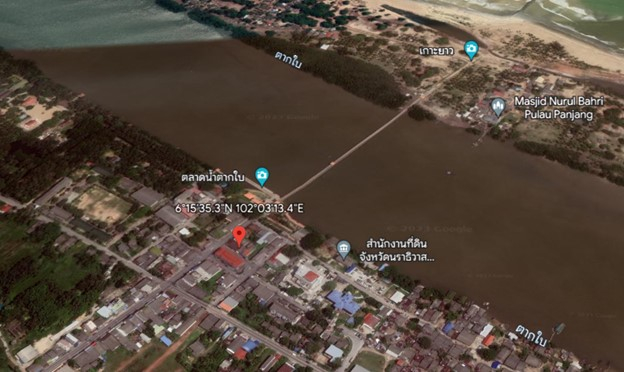 แผนที่แสดงพิกัดที่ตั้งชุมชนตลาดตากใบ
(ที่มา : Google Earth)