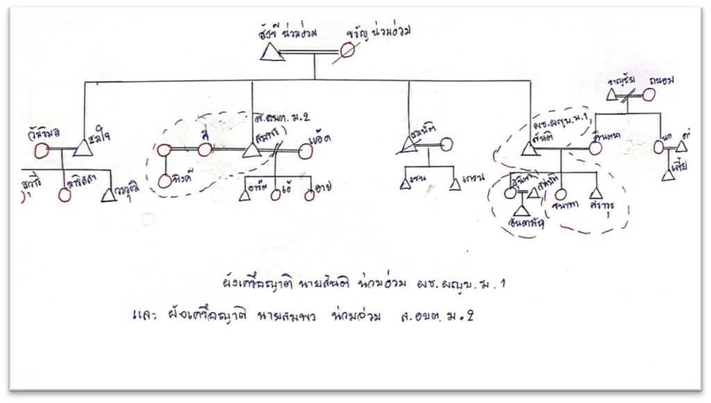 ผังเครือญาติ นายสันติ น่วมอ่วม ผู้ช่วยผู้ใหญ่บ้าน ม.1