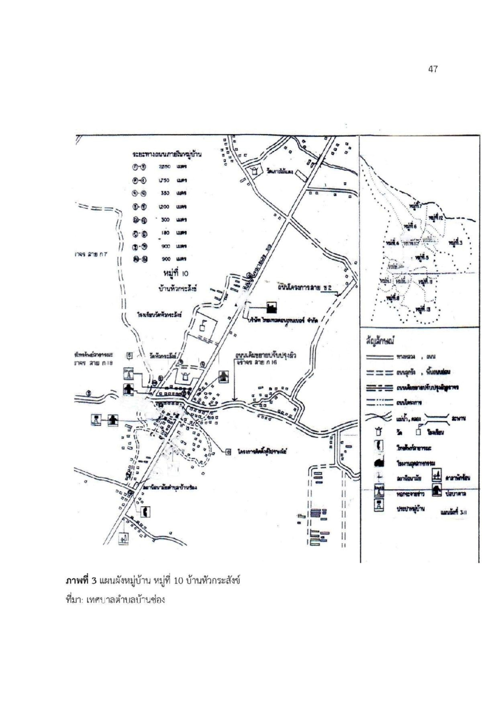 แผนที่แสดงอาณาเขตบ้านหัวกระสังข์ (ที่มา: ชญานิศ
ชูชาติ, 2559: 47)