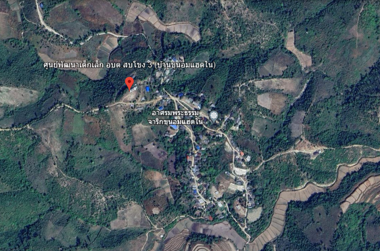 แผนที่แสดงอาณาเขตบ้านขุนอมแฮดใน
(ที่มา : Google
Earth, 2566)