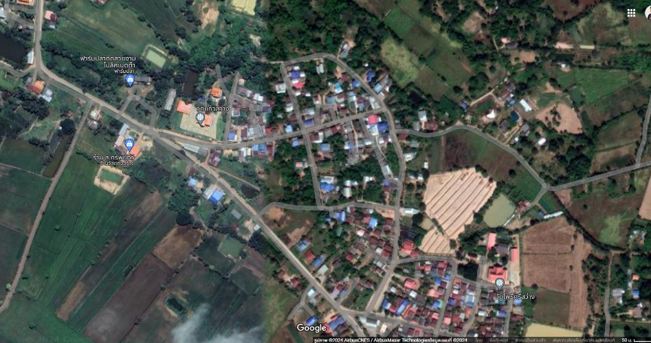 แผนที่ดาวเทียมบริเวณชุมชนบ้านเขวากลาง(ที่มา : Google maps)