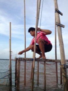 การจับปลาด้วยเครื่องมือประมงพื้นบ้าน (ไซนั่ง) (ที่มา :&nbsp;อรทัย หนูสงค์, 2560: 71)