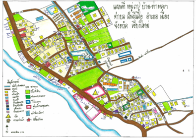 ภาพที่ 1 แผนที่เดินดินชุมชน(กมลทิพย์ ก้อนแก้ว และคณะ, 2560: 4)