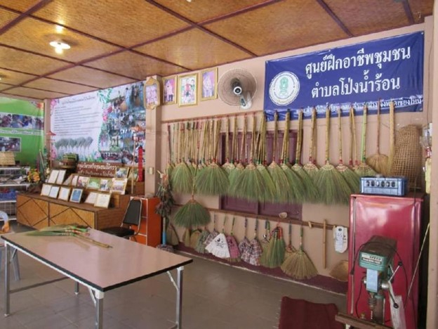 วิสาหกิจชุมชนไม้กวาดบ้านเปียงกอก
หมู่ 6 (ที่มา : องค์การบริหารส่วนตำบลโป่งน้ำร้อน, 2560)