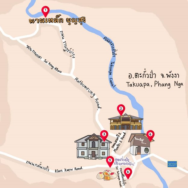 แผนที่แสดงพิกัดแหล่งท่องเที่ยวชุมชนเมืองตะกั่วป่า
(ที่มา : เพื่อนร่วมทาง, 2564 : ออนไลน์)